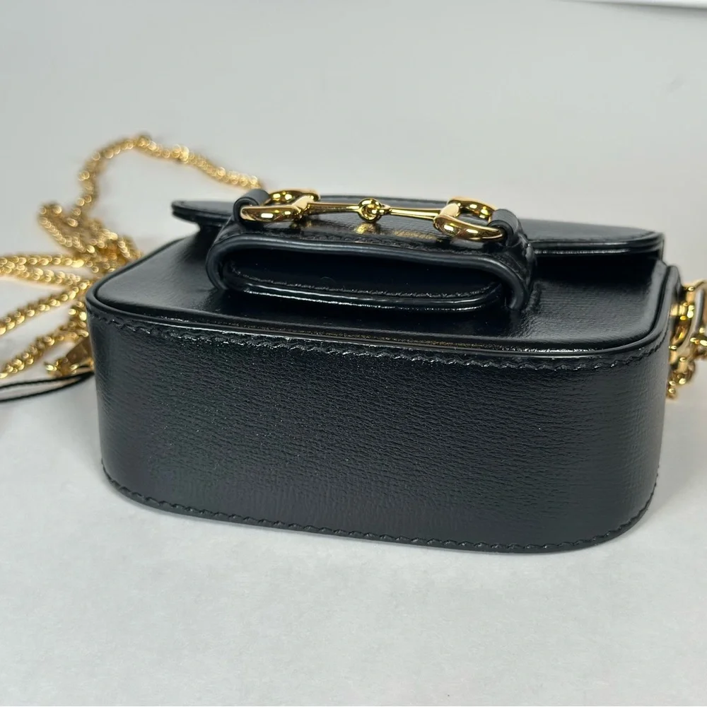 Gucci Horsebit 1955 Nano Crossbody Bag in Black with Gold Hardware
